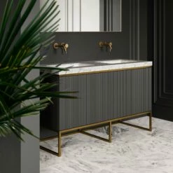 Couture Floorstanding Fluted Vanity Unit (Matte Black 1400mm) -LUSSO STONE Sales couture floorstanding fluted vanity unit matte black 1400mm p4712 26458 zoom