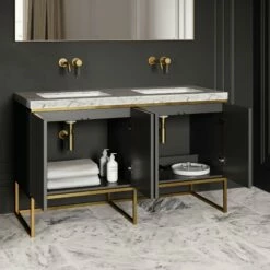 Couture Floorstanding Fluted Vanity Unit (Matte Black 1400mm) -LUSSO STONE Sales couture floorstanding fluted vanity unit matte black 1400mm p4712 27411 zoom