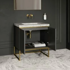 Couture Floorstanding Fluted Vanity Unit (Matte Black 800mm) -LUSSO STONE Sales couture floorstanding fluted vanity unit matte black 800mm p4697 27408 zoom