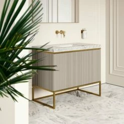 Couture Floorstanding Vanity Unit (Matte Velvet Beige 1000mm) -LUSSO STONE Sales couture floorstanding vanity unit matte velvet beige 1000mm p4728 26467 zoom