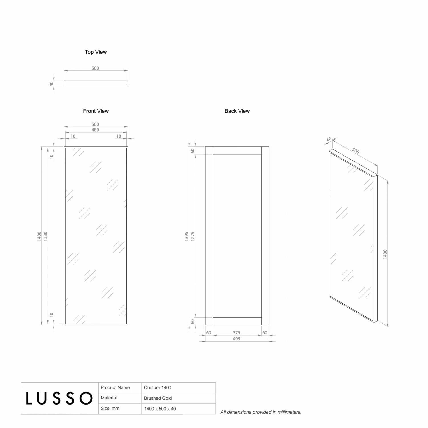 Couture Large Brushed Gold Mirror 1400mm 6 Couture Large Brushed Gold Mirror 1400mm - Image 4