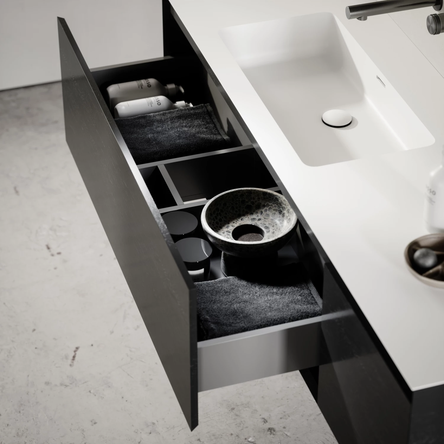 Cubik Black Wood Grain Vanity Unit 1500mm 7 Cubik Black Wood Grain Vanity Unit 1500mm - Image 5