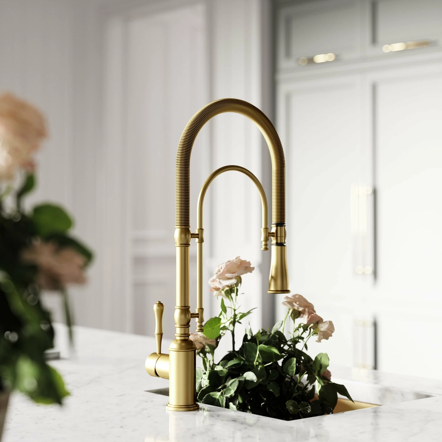 Deco Claridge Brushed Gold Traditional Pull Out Kitchen Mixer Tap 4 Deco Claridge Brushed Gold Traditional Pull Out Kitchen Mixer Tap - Image 2