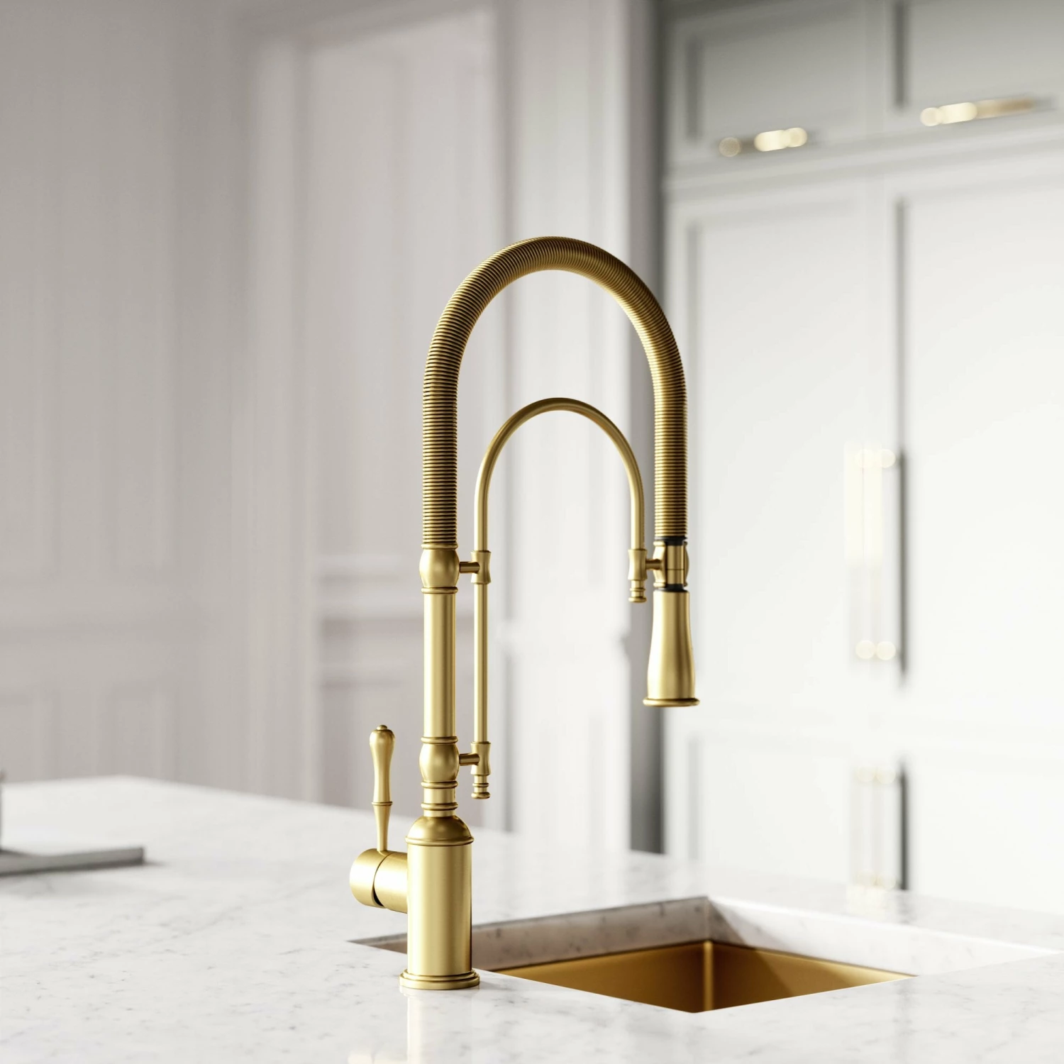 Deco Claridge Brushed Gold Traditional Pull Out Kitchen Mixer Tap 5 Deco Claridge Brushed Gold Traditional Pull Out Kitchen Mixer Tap - Image 3