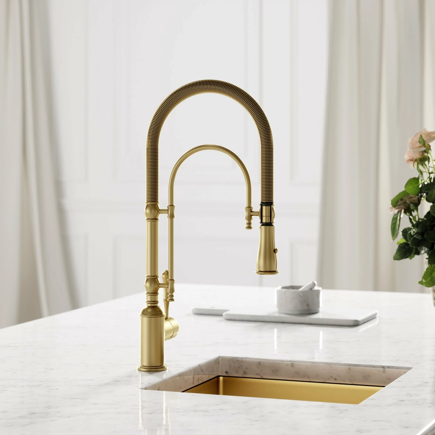 Deco Claridge Brushed Gold Traditional Pull Out Kitchen Mixer Tap 3 Deco Claridge Brushed Gold Traditional Pull Out Kitchen Mixer Tap