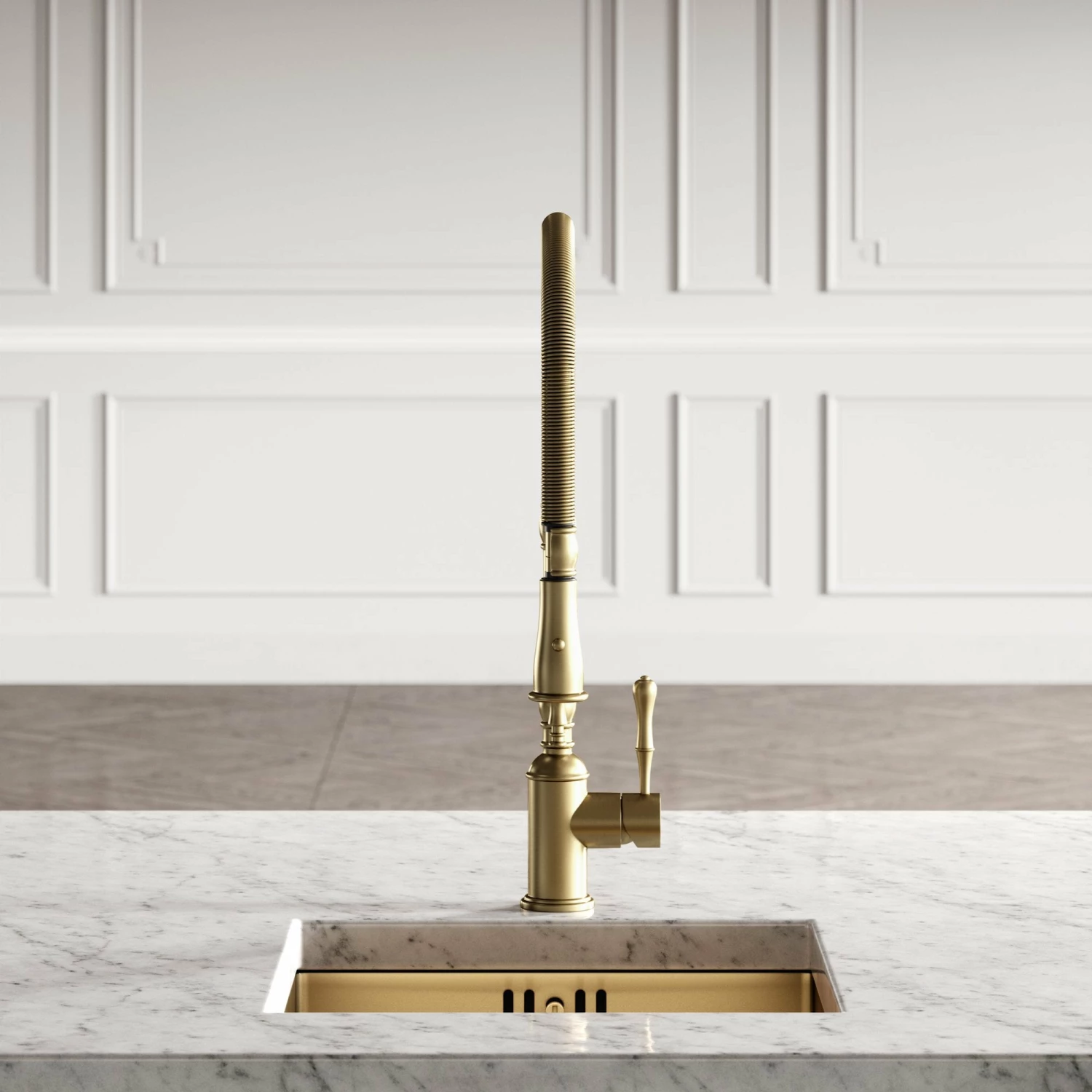 Deco Claridge Brushed Gold Traditional Pull Out Kitchen Mixer Tap 6 Deco Claridge Brushed Gold Traditional Pull Out Kitchen Mixer Tap - Image 4