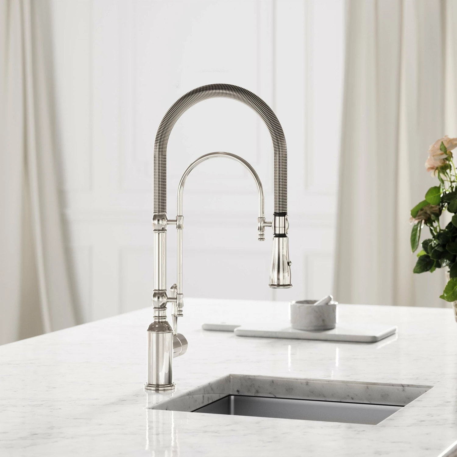 Deco Claridge Polished Nickel Traditional Pull Out Kitchen Mixer Tap 3 Deco Claridge Polished Nickel Traditional Pull Out Kitchen Mixer Tap