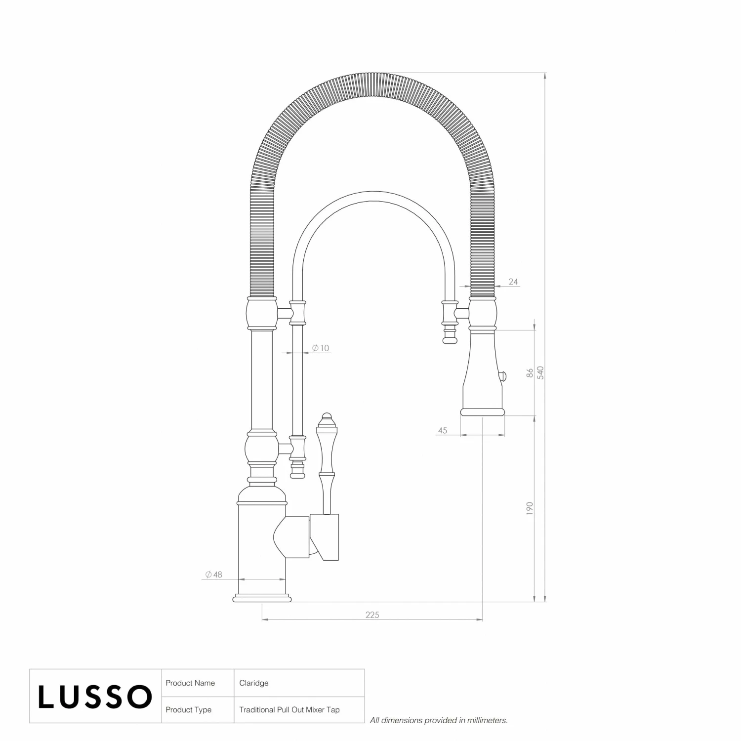 Deco Claridge Polished Nickel Traditional Pull Out Kitchen Mixer Tap 8 Deco Claridge Polished Nickel Traditional Pull Out Kitchen Mixer Tap - Image 6