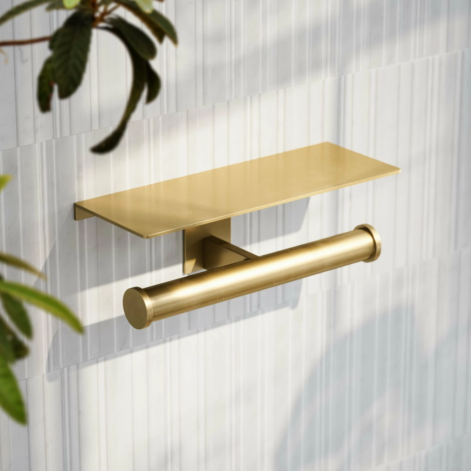 Deka Brushed Gold Double Toilet Roll Holder With Shelf 4 Deka Brushed Gold Double Toilet Roll Holder With Shelf - Image 2