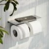 Deka Brushed Stainless Double Toilet Roll Holder With Shelf