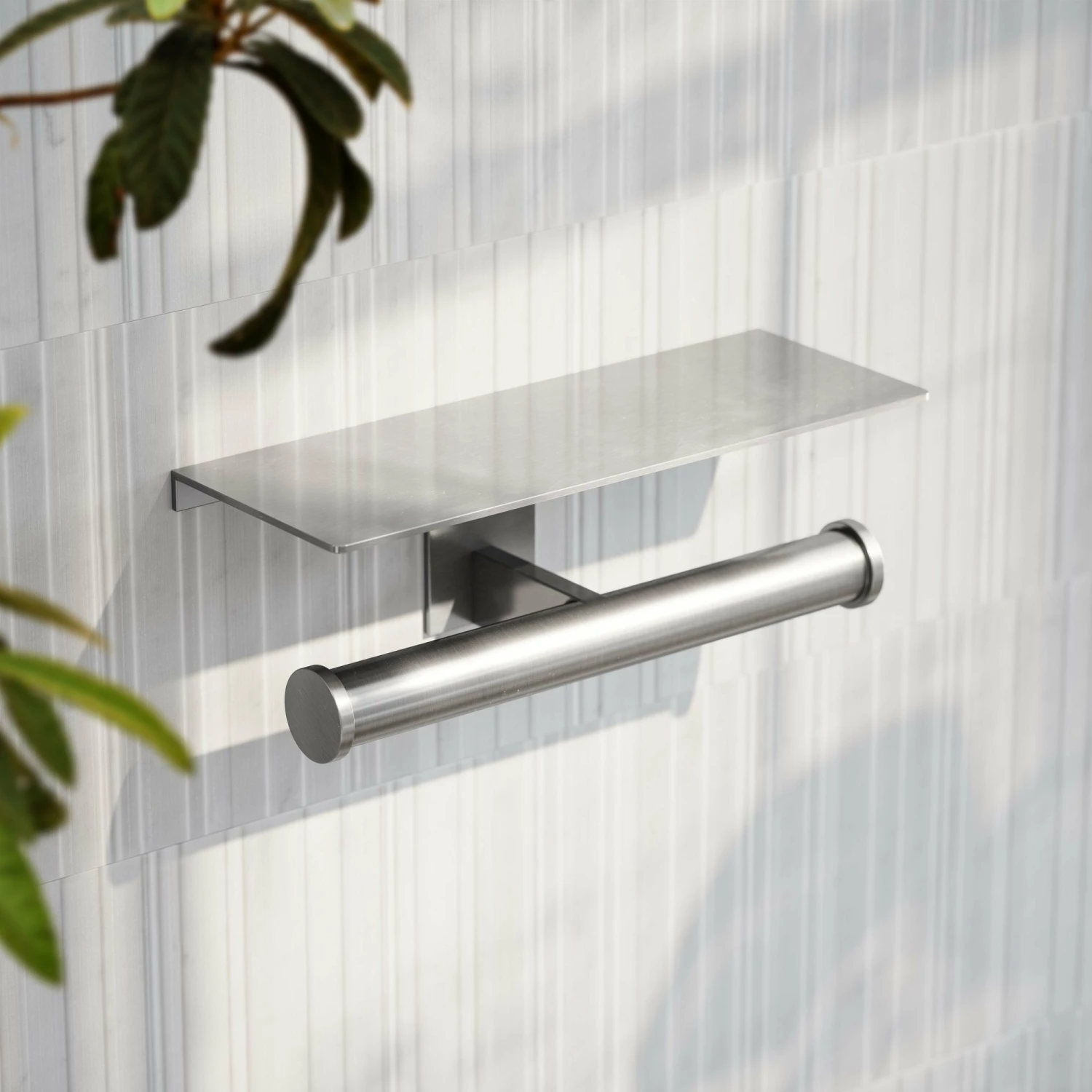 Deka Brushed Stainless Double Toilet Roll Holder With Shelf 4 Deka Brushed Stainless Double Toilet Roll Holder With Shelf - Image 2