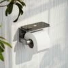 Deka Brushed Stainless Toilet Roll Holder With Shelf
