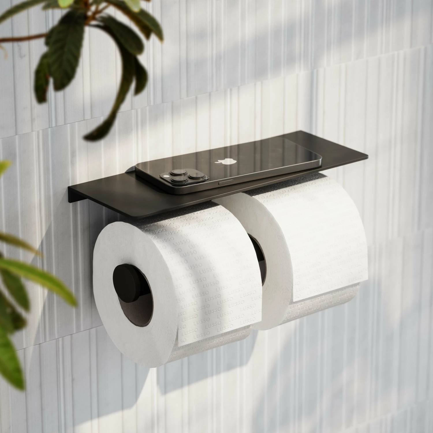 Deka Matte Black Double Toilet Roll Holder With Shelf 3 Deka Matte Black Double Toilet Roll Holder With Shelf