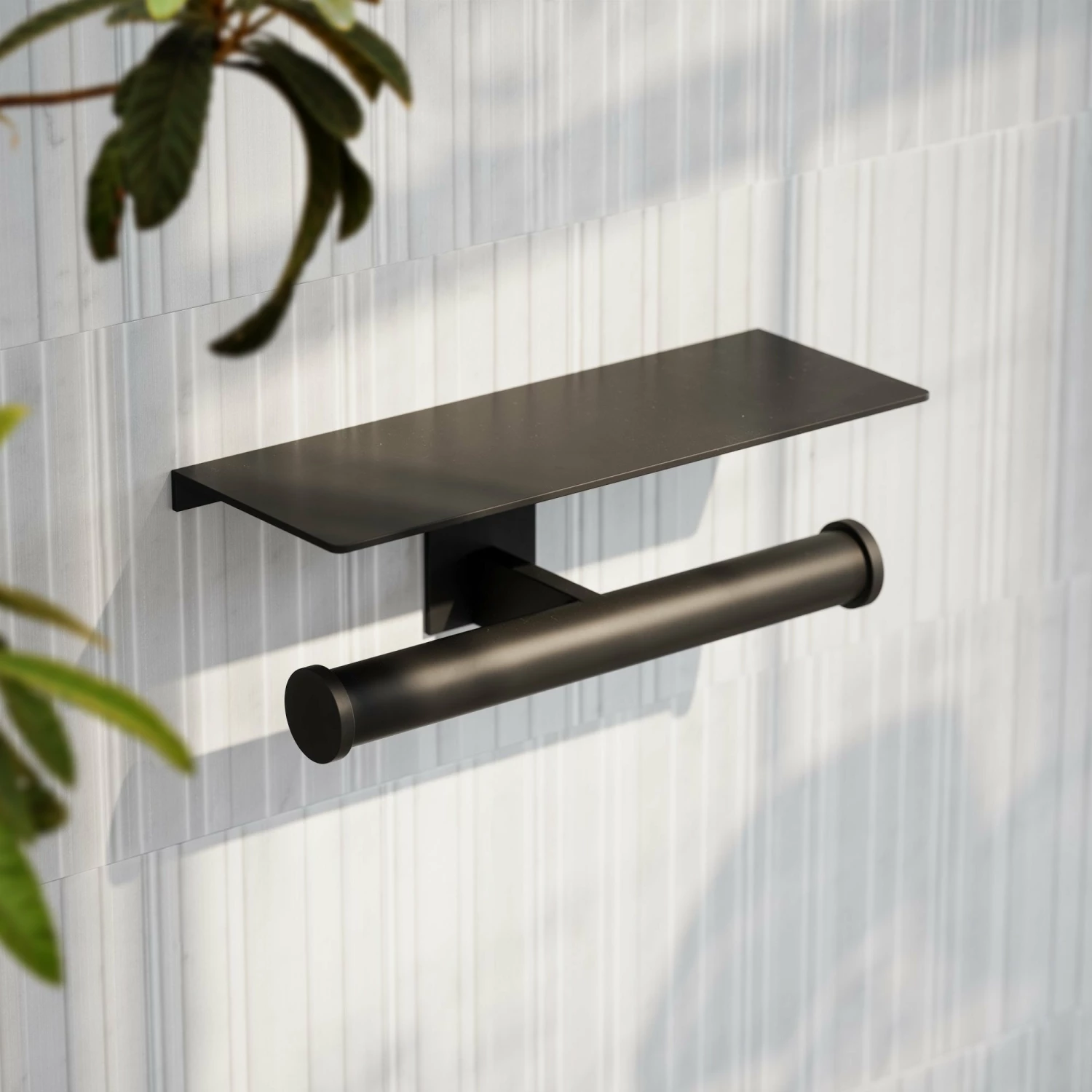 Deka Matte Black Double Toilet Roll Holder With Shelf 4 Deka Matte Black Double Toilet Roll Holder With Shelf - Image 2