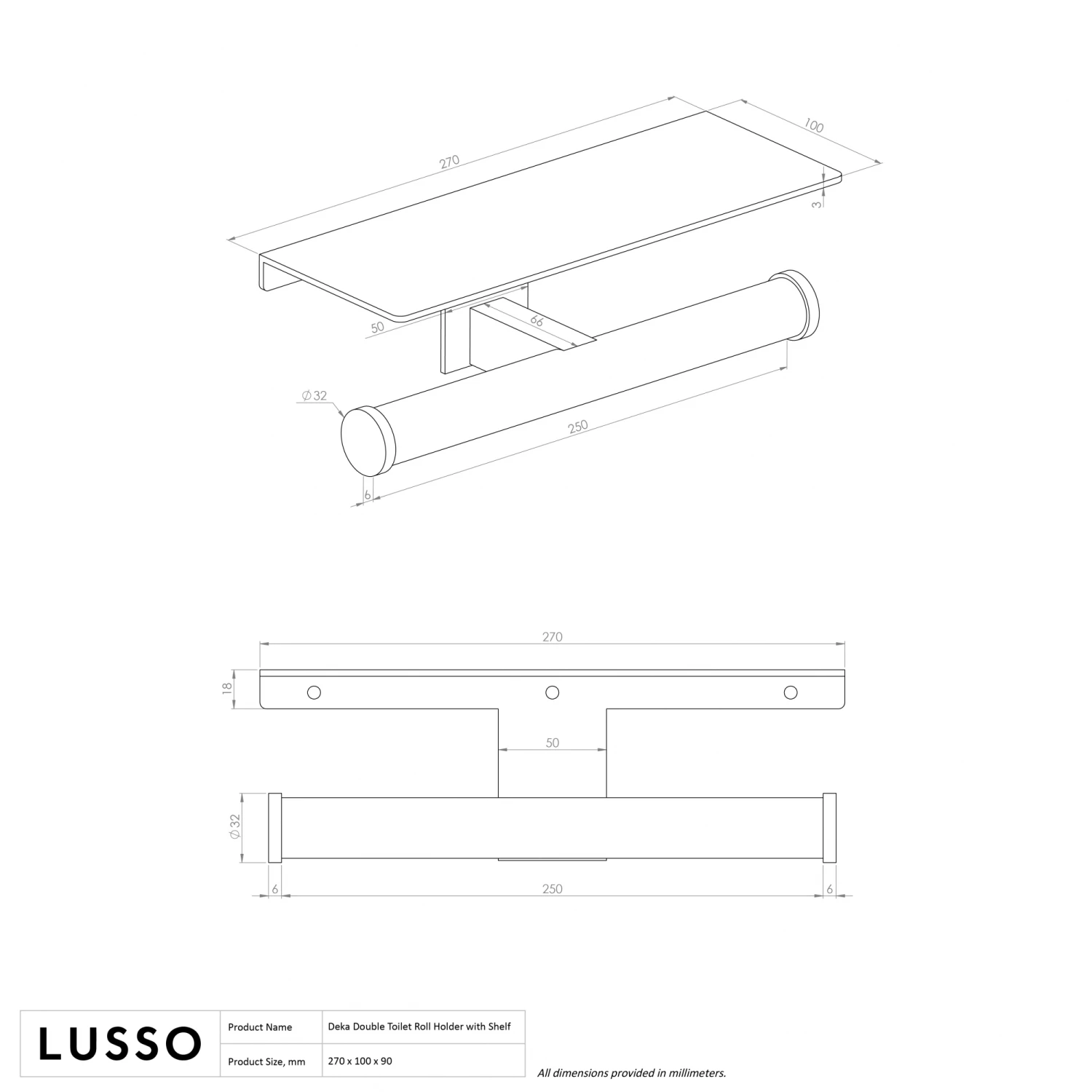 Deka Matte Black Double Toilet Roll Holder With Shelf 6 Deka Matte Black Double Toilet Roll Holder With Shelf - Image 4