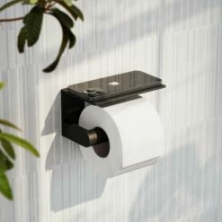 Deka Matte Black Toilet Roll Holder With Shelf