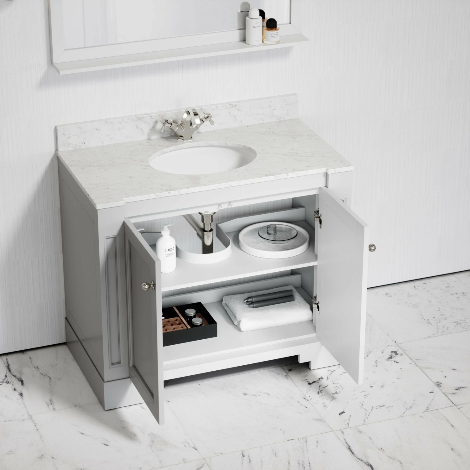 Eaton Carrara Marble Floorstanding Vanity Unit (Matte Cream) 1000mm 4 Eaton Carrara Marble Floorstanding Vanity Unit (Matte Cream) 1000mm - Image 2