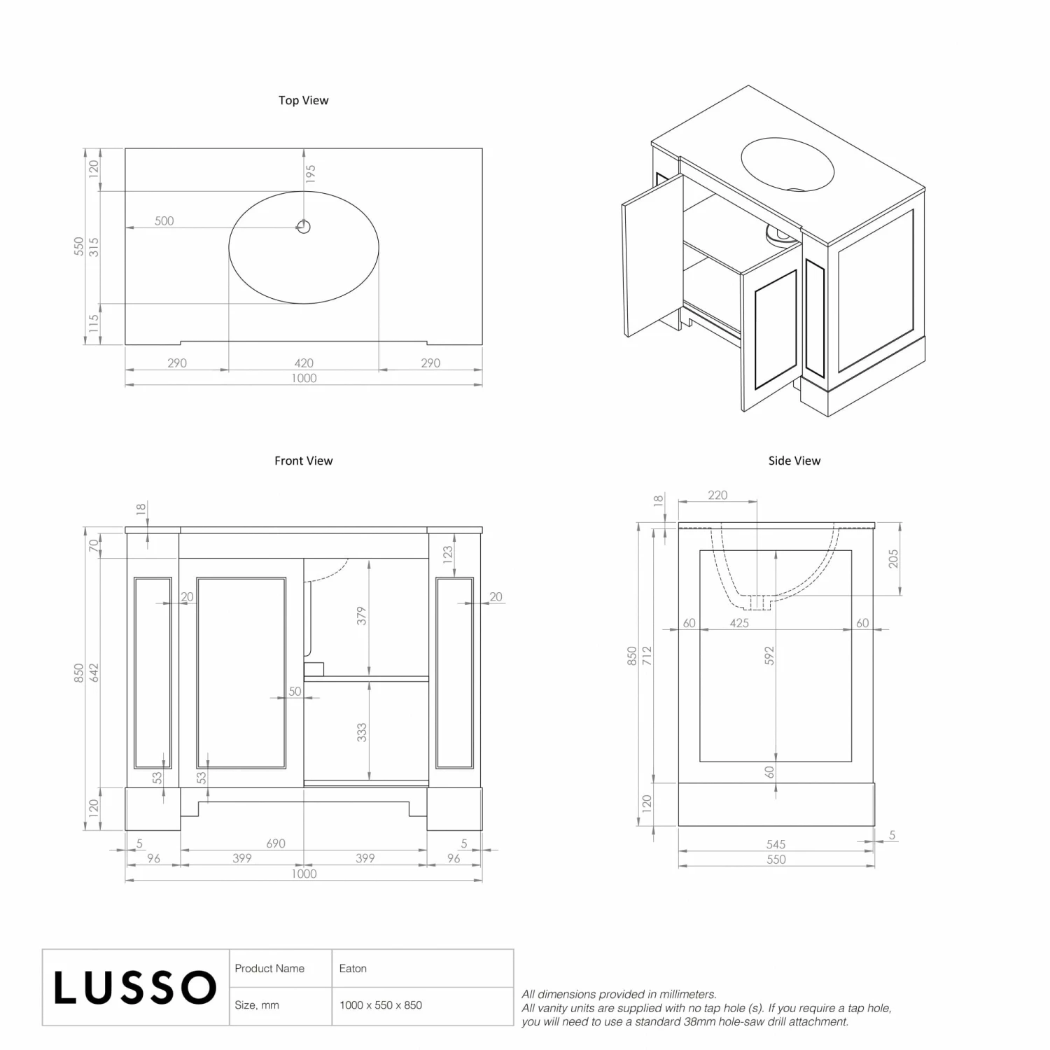 Eaton Carrara Marble Floorstanding Vanity Unit (Matte Cream) 1000mm 9 Eaton Carrara Marble Floorstanding Vanity Unit (Matte Cream) 1000mm - Image 7