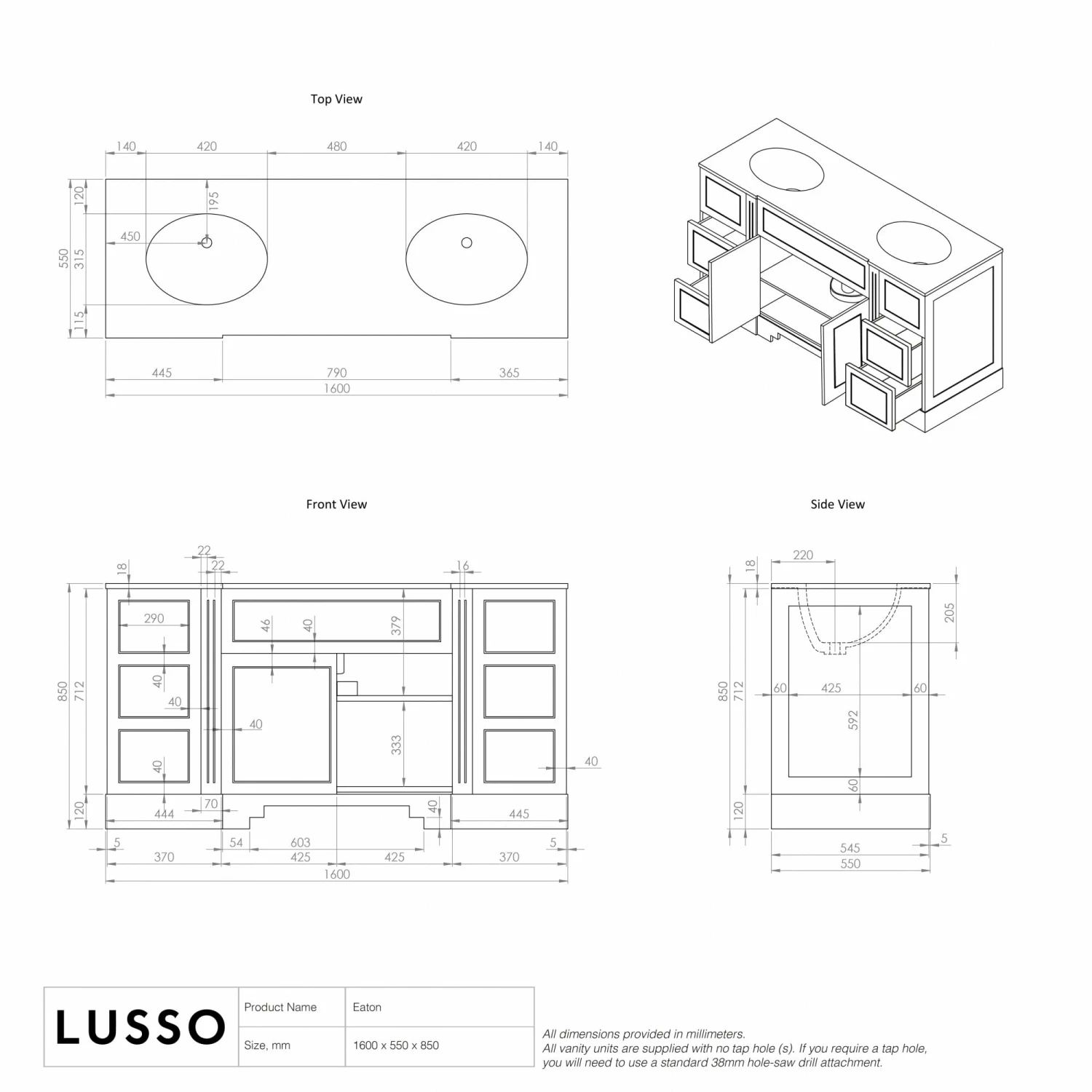 Eaton Carrara Marble Floorstanding Vanity Unit (Matte Cream) 1600mm 8 Eaton Carrara Marble Floorstanding Vanity Unit (Matte Cream) 1600mm - Image 6