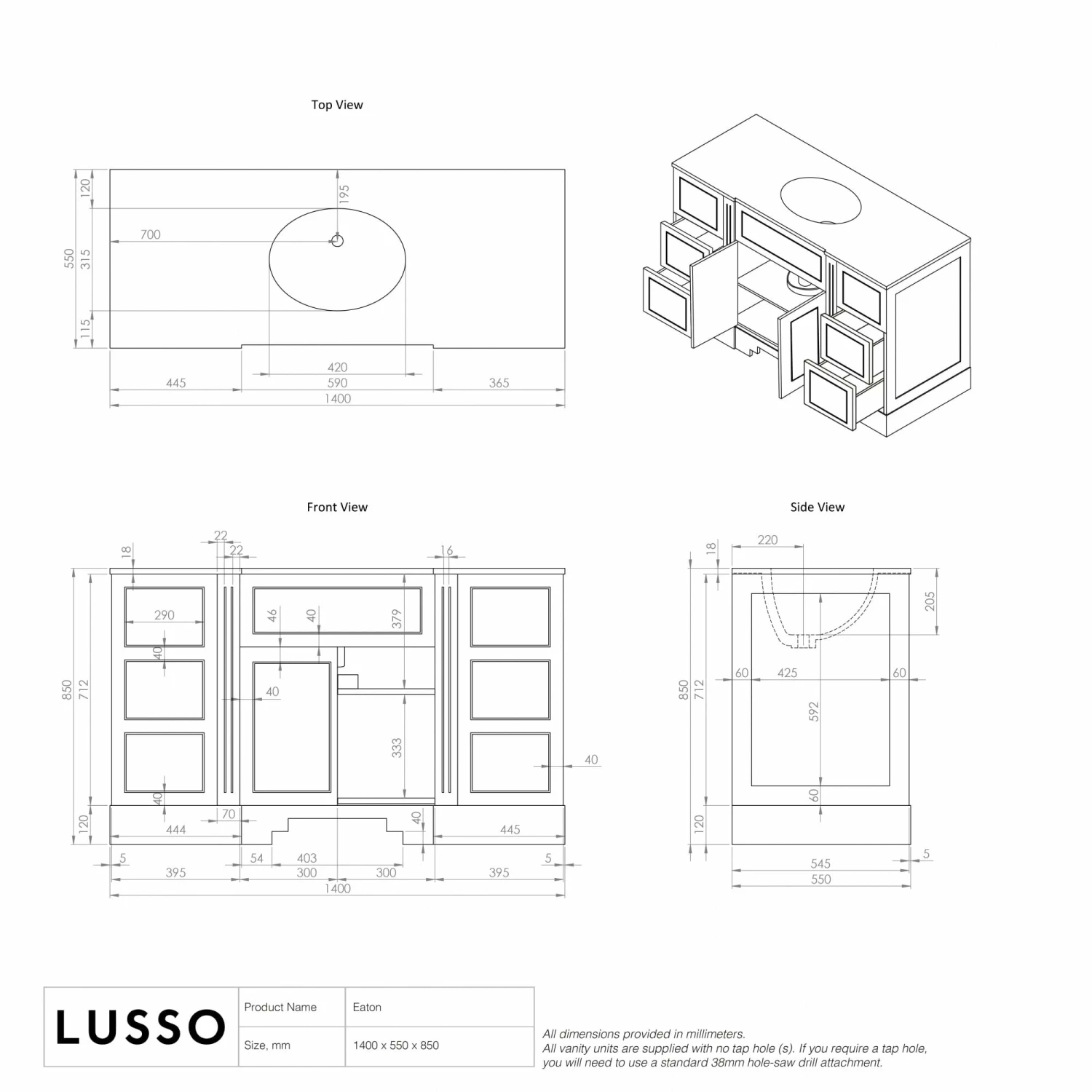 Eaton Carrara Marble Floorstanding Vanity Unit (Matte Stone) 1400mm 8 Eaton Carrara Marble Floorstanding Vanity Unit (Matte Stone) 1400mm - Image 6