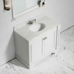 Eaton Carrara Marble Floorstanding Vanity Unit (Matte White) 1000mm -LUSSO STONE Sales eaton carrara marble floorstanding vanity unit matte white 1000mm p3760 18763 zoom