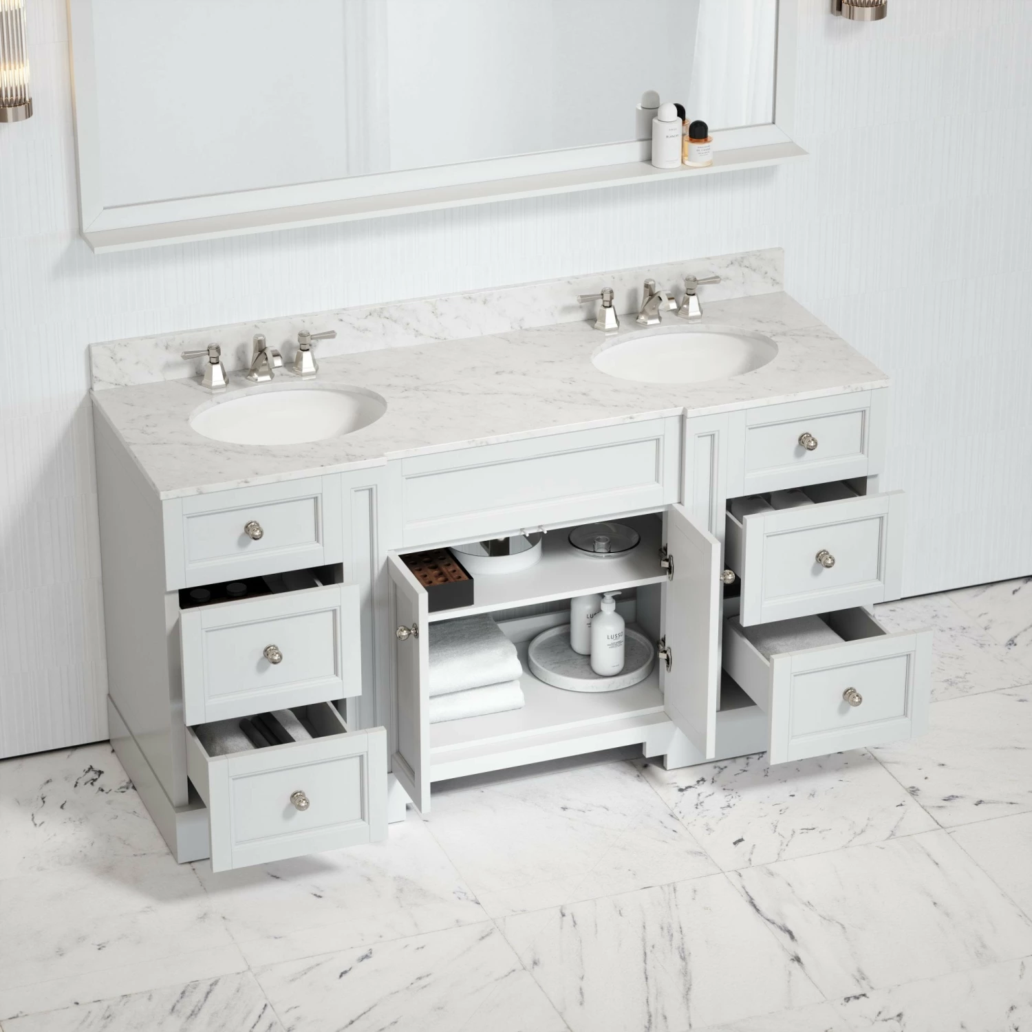 Eaton Carrara Marble Floorstanding Vanity Unit (Matte White) 1600mm 4 Eaton Carrara Marble Floorstanding Vanity Unit (Matte White) 1600mm - Image 2