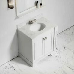 Eaton Carrara Marble Floorstanding Vanity Unit (Matte White) 800mm -LUSSO STONE Sales eaton carrara marble floorstanding vanity unit matte white 800mm p3759 18542 zoom