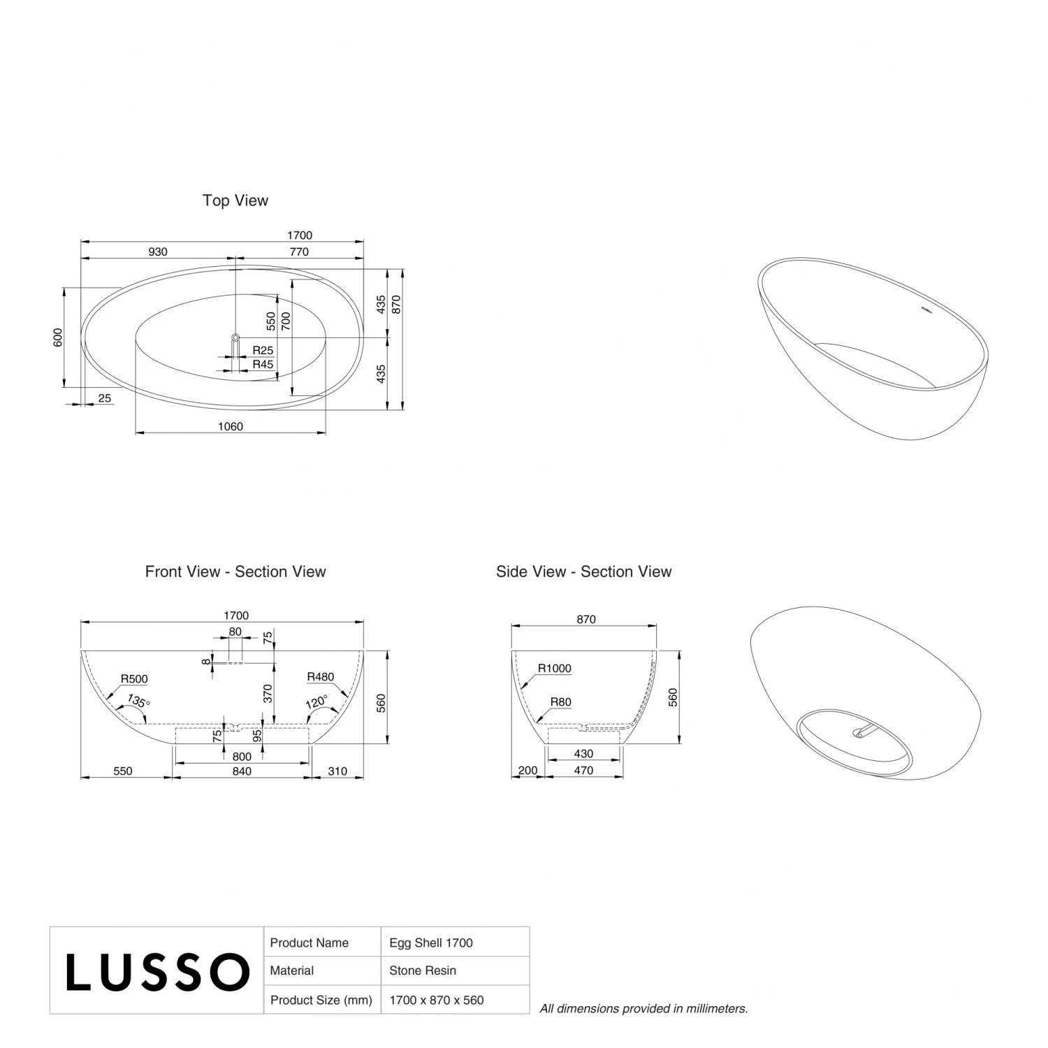 Egg Shell Freestanding Stone Bath 1700mm 7 Egg Shell Freestanding Stone Bath 1700mm - Image 5