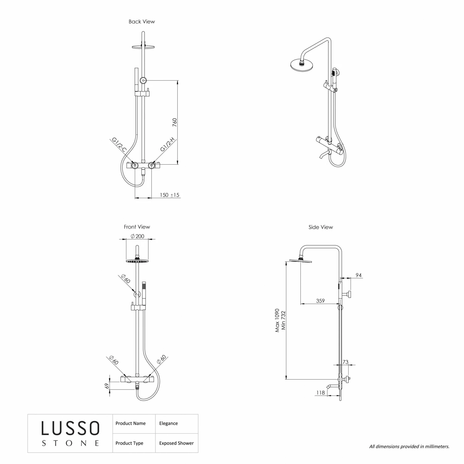 Elegance Matte Black Exposed Thermostatic 3 Way Shower 10 Elegance Matte Black Exposed Thermostatic 3 Way Shower - Image 8