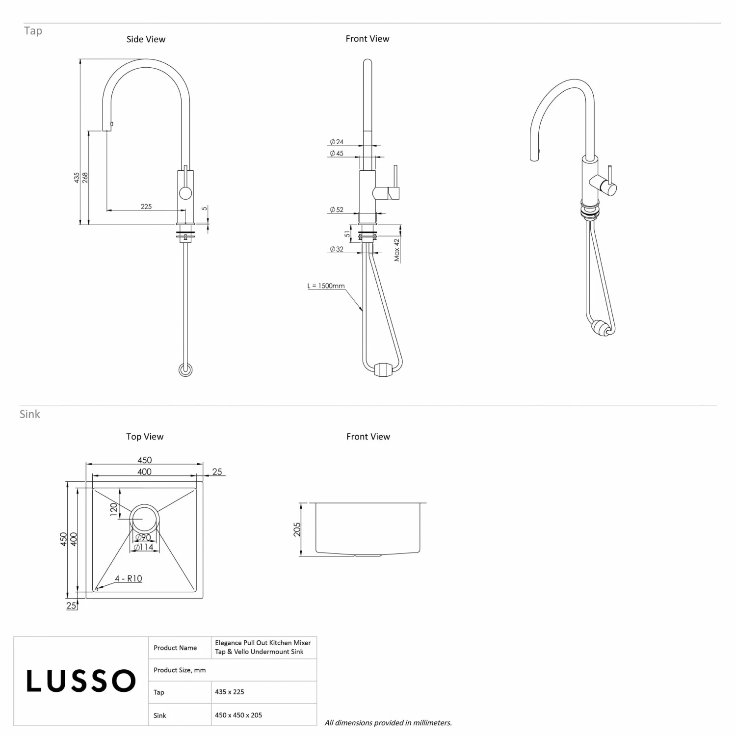 Elegance Pull Out Kitchen Mixer Tap & Vello Undermount Sink Black Gunmetal 8 Elegance Pull Out Kitchen Mixer Tap & Vello Undermount Sink Black Gunmetal - Image 6