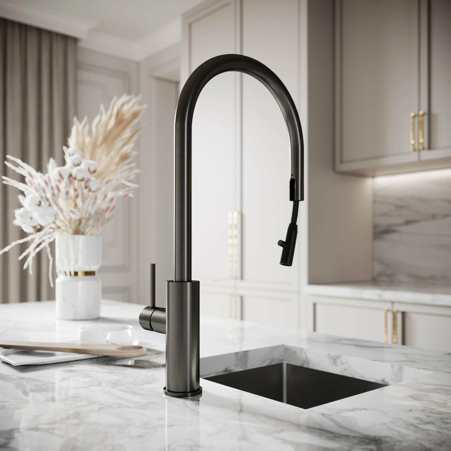 Elegance Pull Out Kitchen Mixer Tap & Vello Undermount Sink Black Gunmetal 3 Elegance Pull Out Kitchen Mixer Tap & Vello Undermount Sink Black Gunmetal