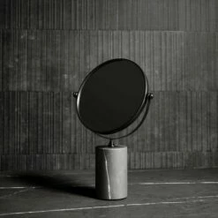 Elera Matte Black & Pietra Grey Marble Table Top Cosmetic Mirror