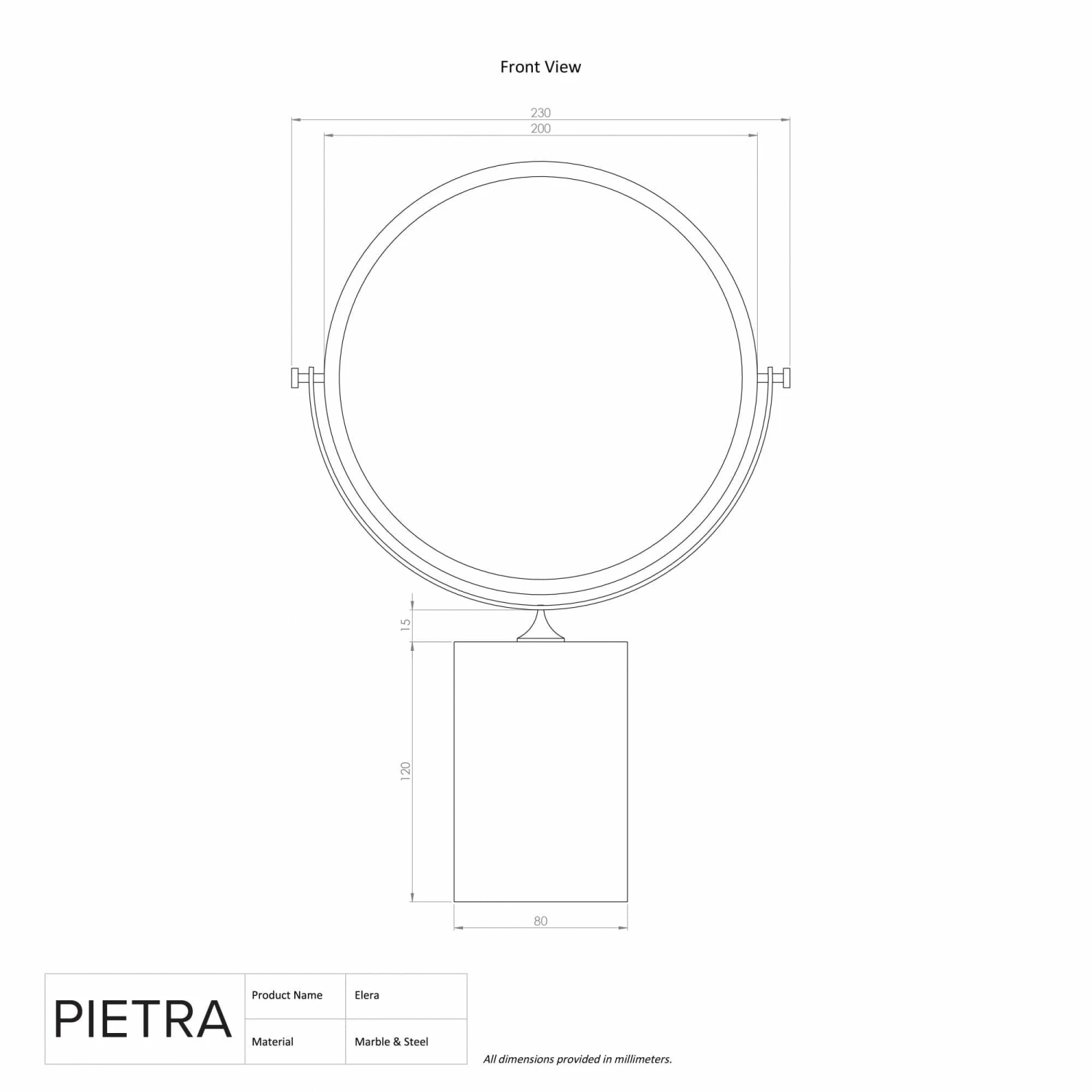Elera Matte Black & Pietra Grey Marble Table Top Cosmetic Mirror 4 Elera Matte Black & Pietra Grey Marble Table Top Cosmetic Mirror - Image 2