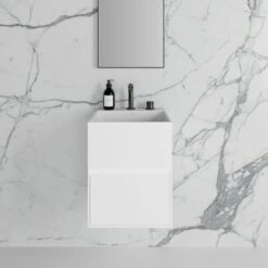 Ethos Vanity Unit With Stone Basin (Matte White 400mm) -LUSSO STONE Sales ethos vanity unit with stone basin matte white 400mm p735 10311 zoom