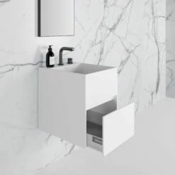 Ethos Vanity Unit With Stone Basin (Matte White 400mm) -LUSSO STONE Sales ethos vanity unit with stone basin matte white 400mm p735 10320 zoom