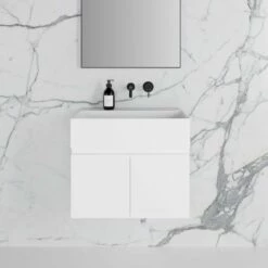 Ethos Vanity Unit With Stone Basin (Matte White 600mm) -LUSSO STONE Sales ethos vanity unit with stone basin matte white 600mm p2014 11855 image