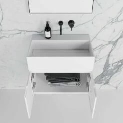 Ethos Vanity Unit With Stone Basin (Matte White 600mm) -LUSSO STONE Sales ethos vanity unit with stone basin matte white 600mm p2014 11856 image