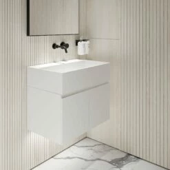 Ethos Vanity Unit With Stone Basin (Matte White 600mm) -LUSSO STONE Sales ethos vanity unit with stone basin matte white 600mm p2014 24718 zoom