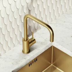Flow Single Lever Kitchen Mixer Tap Brushed Gold -LUSSO STONE Sales flow single lever kitchen mixer tap brushed gold p1482 36885 zoom