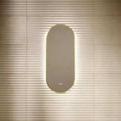 Glamora Brushed Gold Mirror With Natural White LED Light And Demister 380mm -LUSSO STONE Sales glamora brushed gold mirror with natural white led light and demister 380mm p6491 40646 zoom
