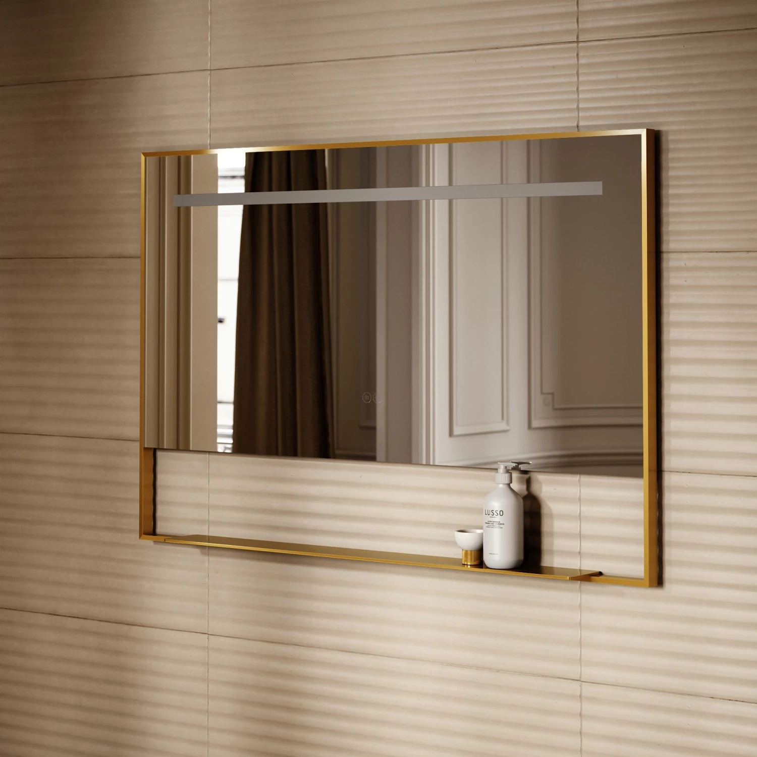 Levante Brushed Gold Mirror With Natural White LED Light And Demister 1200mm 4 Levante Brushed Gold Mirror With Natural White LED Light And Demister 1200mm - Image 2