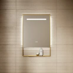 Levante Brushed Gold Mirror With Natural White LED Light And Demister 600mm -LUSSO STONE Sales levante brushed gold mirror with natural white led light and demister 600mm p6477 40670 zoom