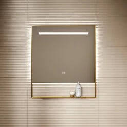 Levante Brushed Gold Mirror With Natural White LED Light And Demister 800mm -LUSSO STONE Sales levante brushed gold mirror with natural white led light and demister 800mm p6479 40622 zoom