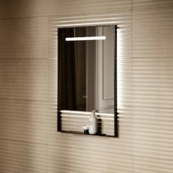 Levante Matte Black Mirror With Natural White LED Light And Demister 600mm