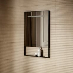 Levante Matte Black Mirror With Natural White LED Light And Demister 600mm -LUSSO STONE Sales levante matte black mirror with natural white led light and demister 600mm p6476 40667 zoom