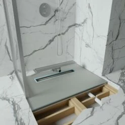 Linear Wet Room Walk In Shower Tray Kit + Tanking Kit + Brushed Stainless Waste Kit
