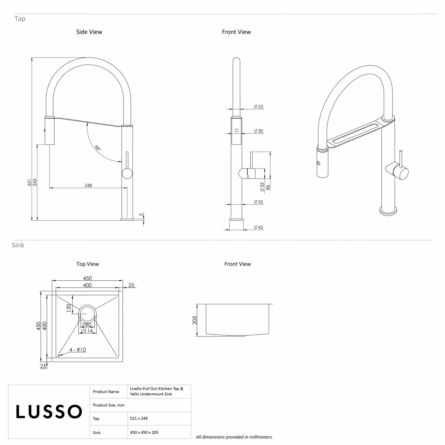 Livello Pull Out Kitchen Tap & Vello Undermount Sink In Stainless 9 Livello Pull Out Kitchen Tap & Vello Undermount Sink In Stainless - Image 7