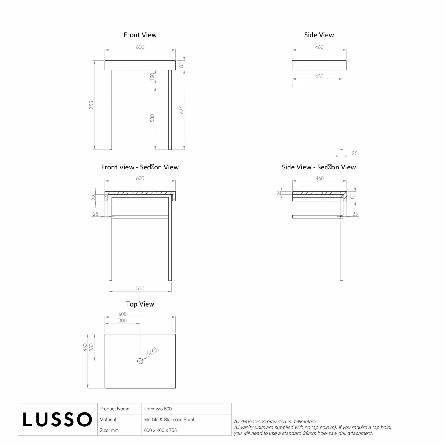 Lomazzo Countertop Vanity Unit Carrara Marble 600mm 6 Lomazzo Countertop Vanity Unit Carrara Marble 600mm - Image 4