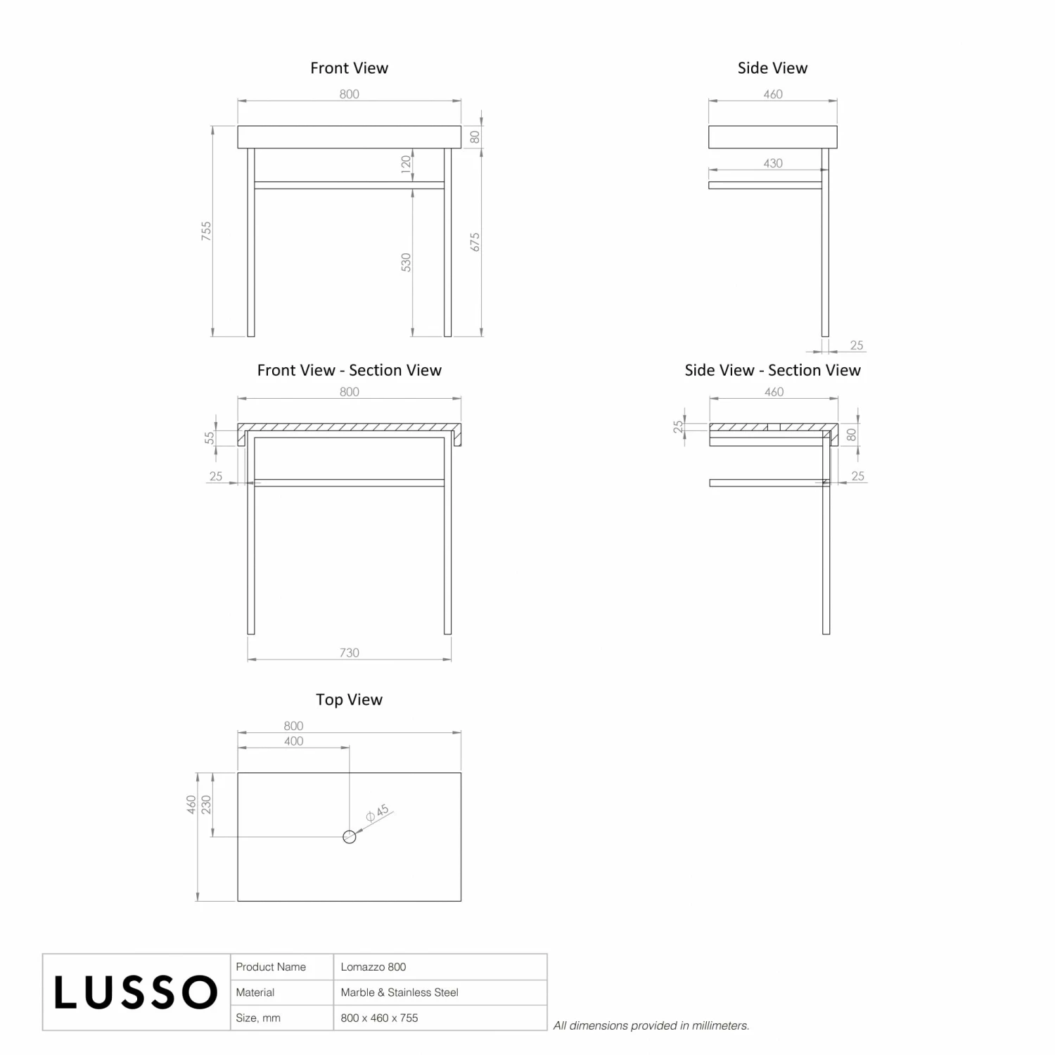 Lomazzo Countertop Vanity Unit Panda Marble 800mm 9 Lomazzo Countertop Vanity Unit Panda Marble 800mm - Image 7