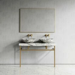 Lomazzo Gold Countertop Vanity Unit Arabescato Marble 1200mm